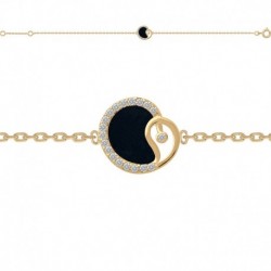 BRACELET 18CM P.OR CERCLE EMAIL NOIR ET CZ